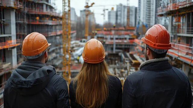 specialists inspect building construction site timelapse