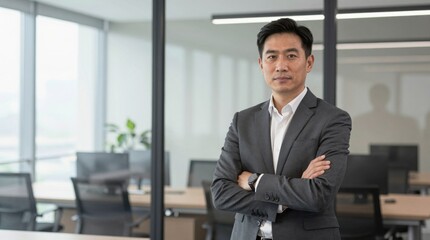 Fototapeta premium Confident Businessman in Modern Office Environment with Open Space