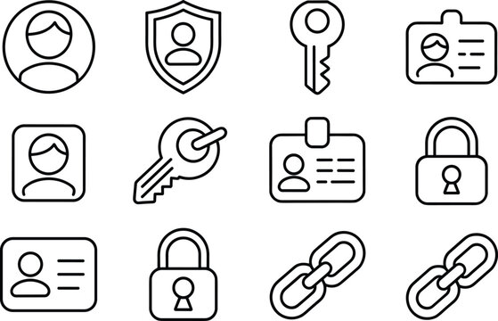 User Account Web Icon Set in Line Style, Collection of User Profile Linear Icons, Including Profile, Avatar, Login, Password, Username, Add Friend, Access, Connect, and More