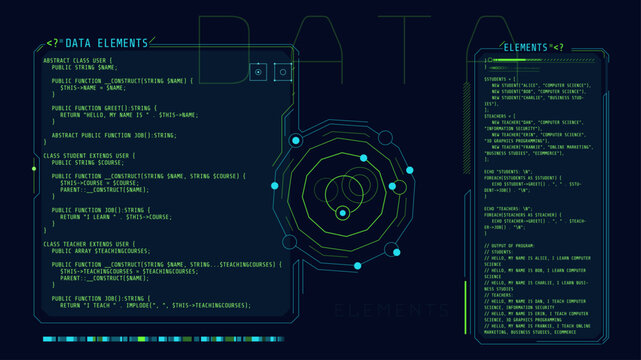 Control system with HUD interface, screen monitor with 3D earth globe, UI frames, charts, diagram, data. 8
