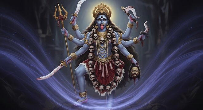 Hindu Goddess Durga Statue Illustration Art.