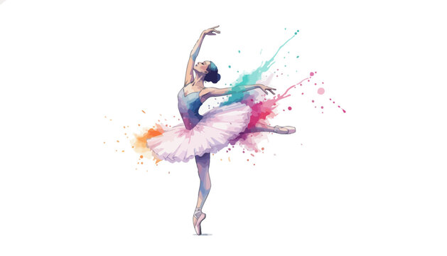 A beautiful ballerina dancing in a colorful tutu with vibrant paint splashes
