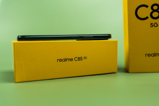 Bangkok, Thailand - April 14, 2026 : Realme C85 5G. Processor MediaTek Dimensity 6300.