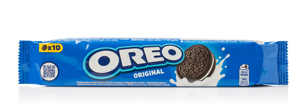 Oreo original cookies blue package on white background