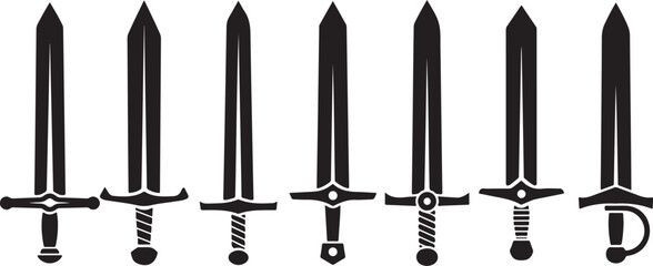 Obraz premium A stark depiction of a medieval sword blade and hilt clearly defined in black a minimalist silhouette.Medieval sword blade and hilt silhouette vector illustration.