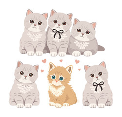 Fototapeta premium Cute fluffy ginger kitten with big blue eyes in flat vector style. Adorable cartoon pet illustration isolated on light background. Perfect for kids design, nursery decor, stickers, greeting cards, bra
