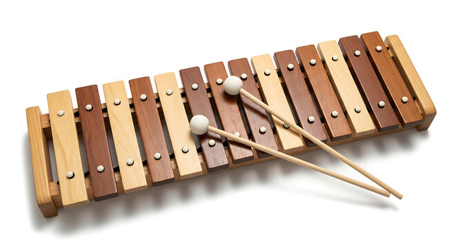 Wooden xylophone with mallets isolated on white background musical instrument xylophone percussion children education learning isolated childhood performance