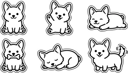 Fototapeta premium Six cute corgi dogs in various poses