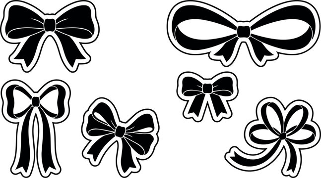 Black and white vector art collection of six different elegant bows