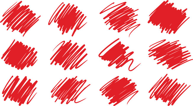 Abstract red scribble collection a vibrant array of energetic brushstroke patterns and textural designs