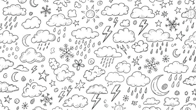 Whimsical black and white doodle pattern a seamless repeat of playful hand drawn elements