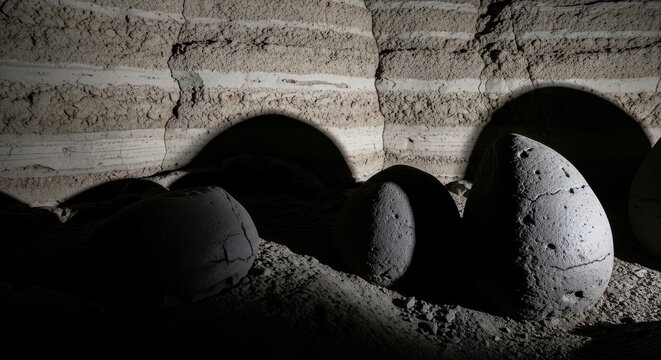 Dark Basalt Rock Formations With Layered Strata and Dramatic Shadows