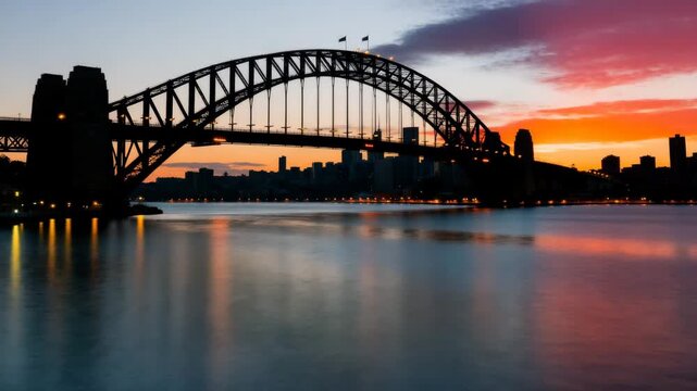 aerial drone dolly out of sydney city at sunset video timelapse