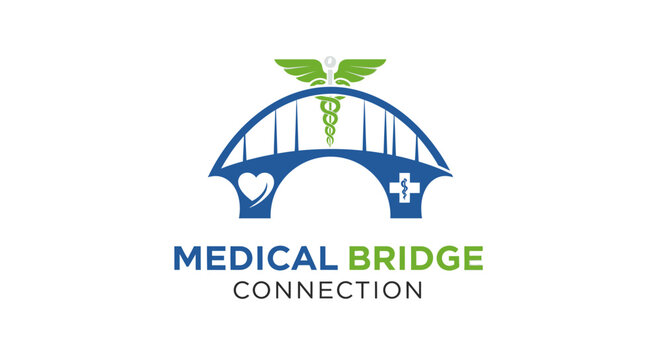Medical bridge logo design featuring health symbols and connection concept