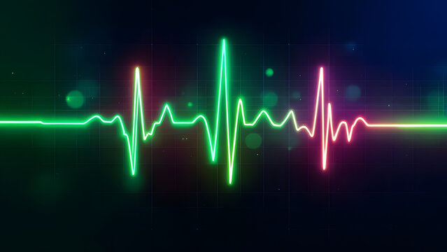 Graphic representation of an electrocardiogram heart rhythm pattern in vibrant colors