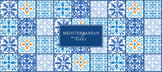 Seamless Mediterranean Italian pattern. Vector illustration blue Italian tiles, ceramics, pattern, mosaic, ornament for background, textile or banner © Ivan Kopylov