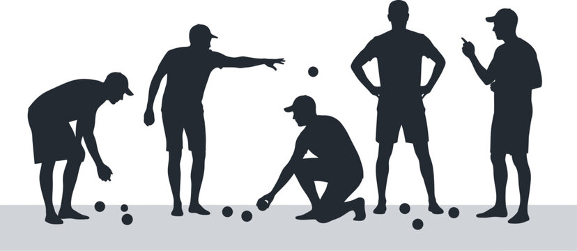 Silhouettes of men playing bocce ball game outdoors with outdoor recreation game day silhouette activity recreation competition athletic strategy athleticism friendly gameplay sporting