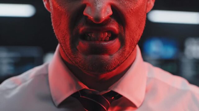 Closeup of angry businessman face red.