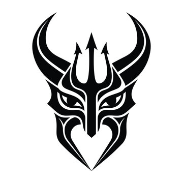 Black devil head with horns and trident tattoo design