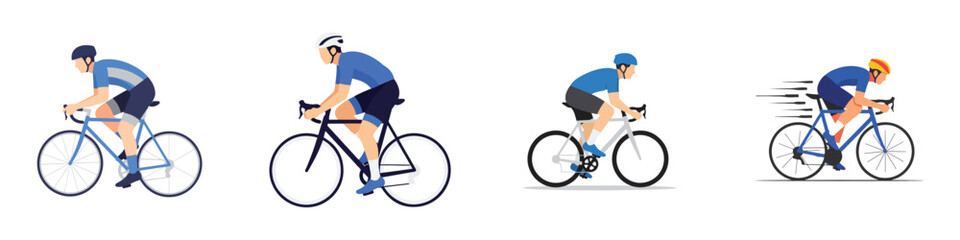 Naklejka premium A simple yet dynamic flat vector showing a road cyclist in action, with flowing speed lines to suggest rapid movement