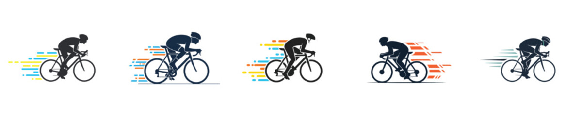 Fototapeta premium A minimalist flat vector of a road cyclist in motion, simplified silhouette, stylized speed lines, no outlines, isolated on a pure white background.