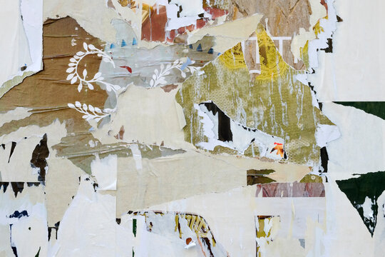 Torn poster wall collage texture background
