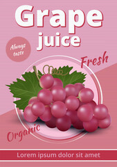 Fototapeta premium Grape juice. retro label for natural juice of red grape