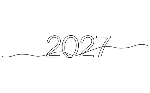 Continuous one line drawing of 2027, futuristic date, year illustration, modern design, vector graphic
