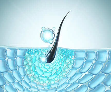 Nourish hair of shampoo or Oil Vitamin serum. Repair damaged hair concept, 3d rendering.