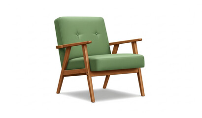 Fototapeta premium Mid Century Green Armchair Wooden Frame Furniture Vector Illustration