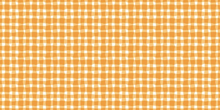 Hand-drawn orange and white gingham pattern background. Seamless checkered texture with organic, wobbly lines for a playful, rustic, or summery aesthetic. Ideal for textiles and digital paper.