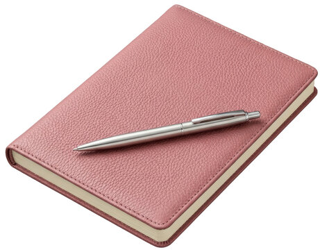 Plain dusty rose leather journal with silver ballpoint pen