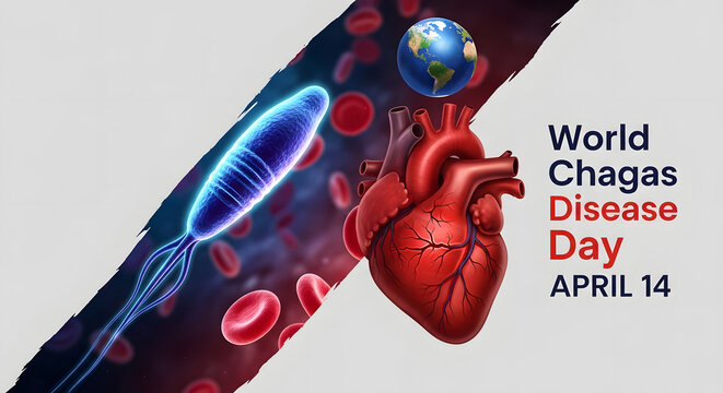 World Chagas Disease Day awareness with human heart and blood cells illustration