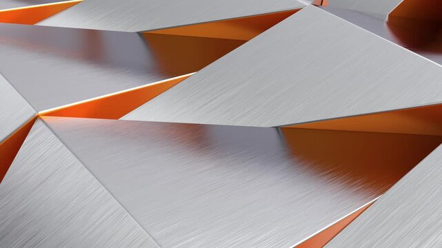Parts of a grey metallic volumetric geometric background slowly move up or down. 3d animation