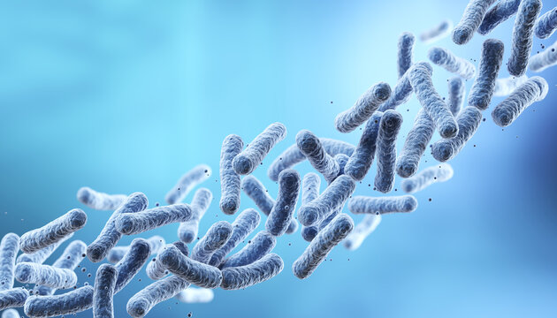 Lactobacillus bacteria, probiotic medical background 3d illustration.