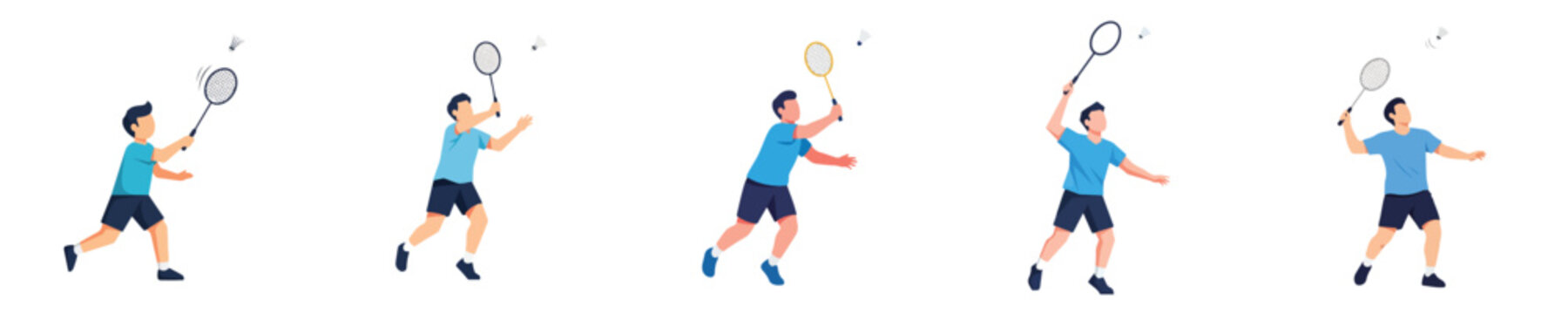 Badminton player in action demonstrating a series of serves and strokes in a sequence of movements