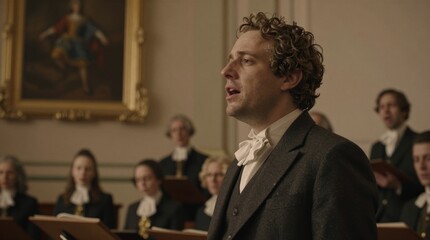 Obraz premium Classical Performance with Male Singer in Historical Attire