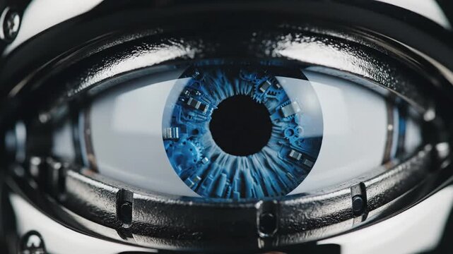 Close-up of robotic blue eye.