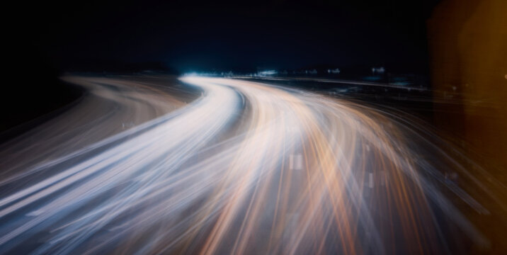 Fast Moving Traffic Light Trails at Night, Speed Motion Background