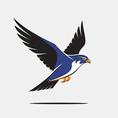 Obraz premium Soaring falcon graphic illustration against a clean white backdrop with wings spread