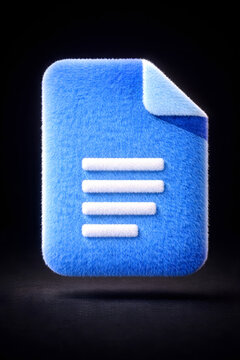 Blue Furry Document File Icon Isolated on Black Background