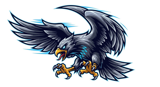Soaring eagle illustration with open wings and aggressive posture