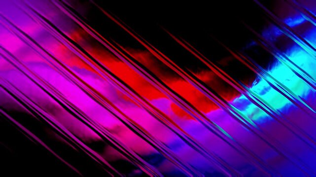 Vivid neon red blue diagonal streak background with glossy speed lines and prismatic glow, futuristic motion design texture for tech interfaces, title screens, seamless loop 4KHD