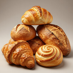 Fototapeta premium Tower of Assorted Fresh Baked Artisan Breads and Pastries