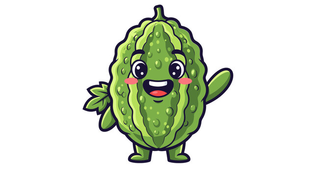 Cartoon bitter melon with a friendly expression isolated on white
