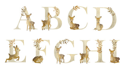Fototapeta premium Watercolor animals letters.