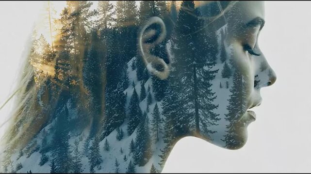 Double exposure of man and forest.