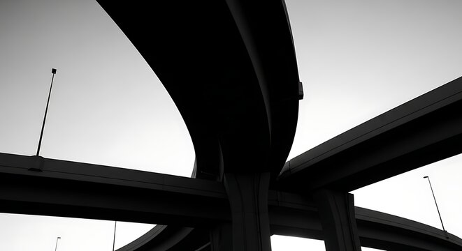 Black and white highway overpass interchange