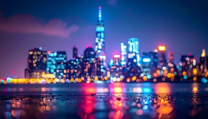 Fototapeta premium 摩天楼の夜景のイメージ画像 背景ボケ ソフトフォーカス