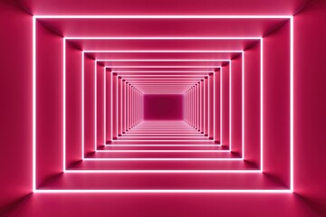 Obraz premium Neon pink tunnel with centered receding rectangular frames